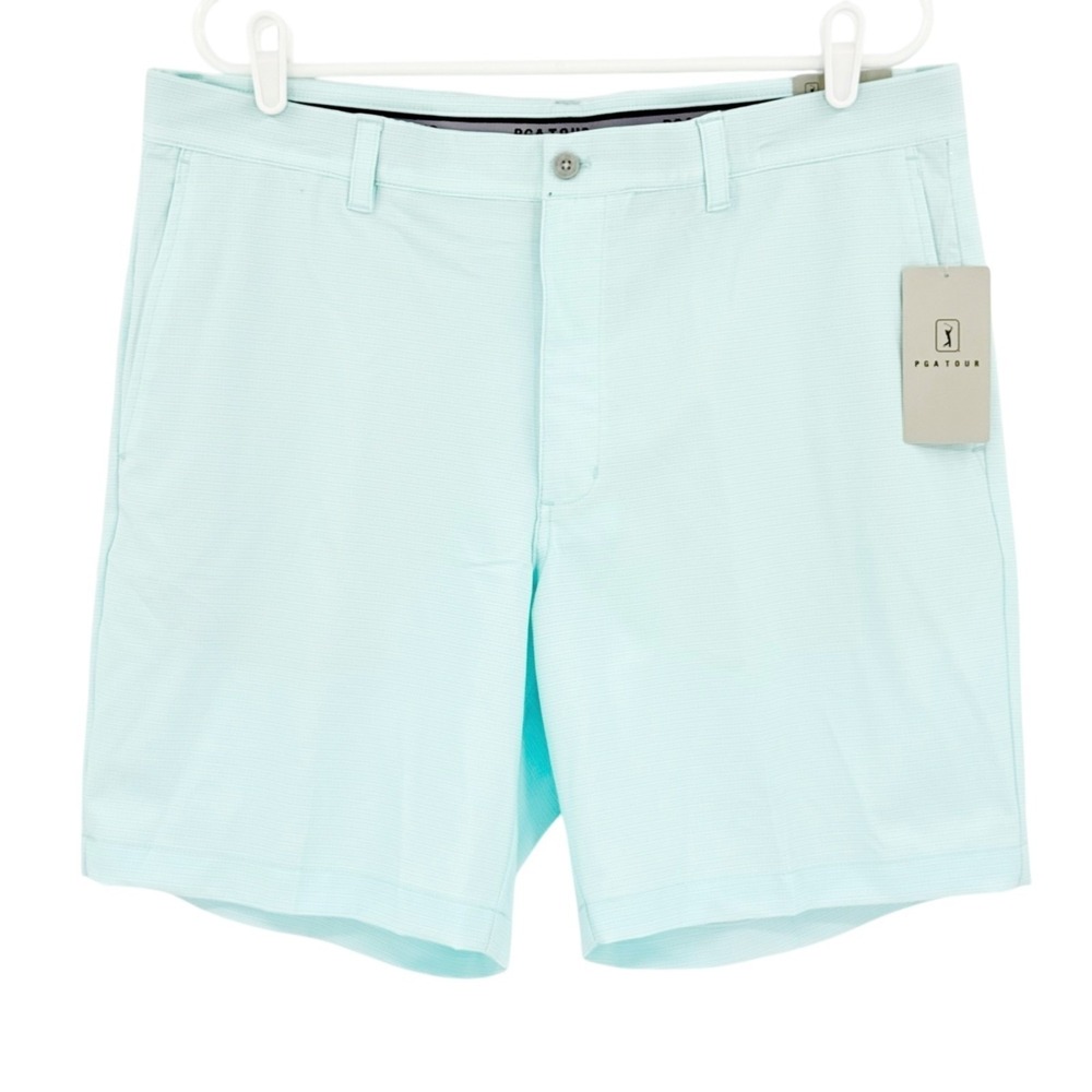 PGA Tour Men Active Gripper Waistband UPF 50 Stretch Light Blue Shorts Sz 42 NWT